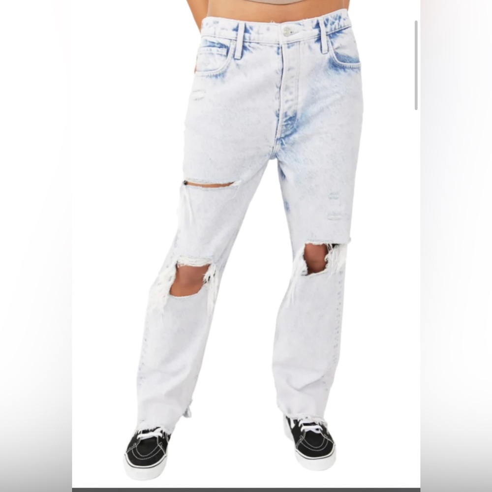 New Free People Acid Washed Tapered Baggy Boyfriend Jeans Purple Rock Size 29
